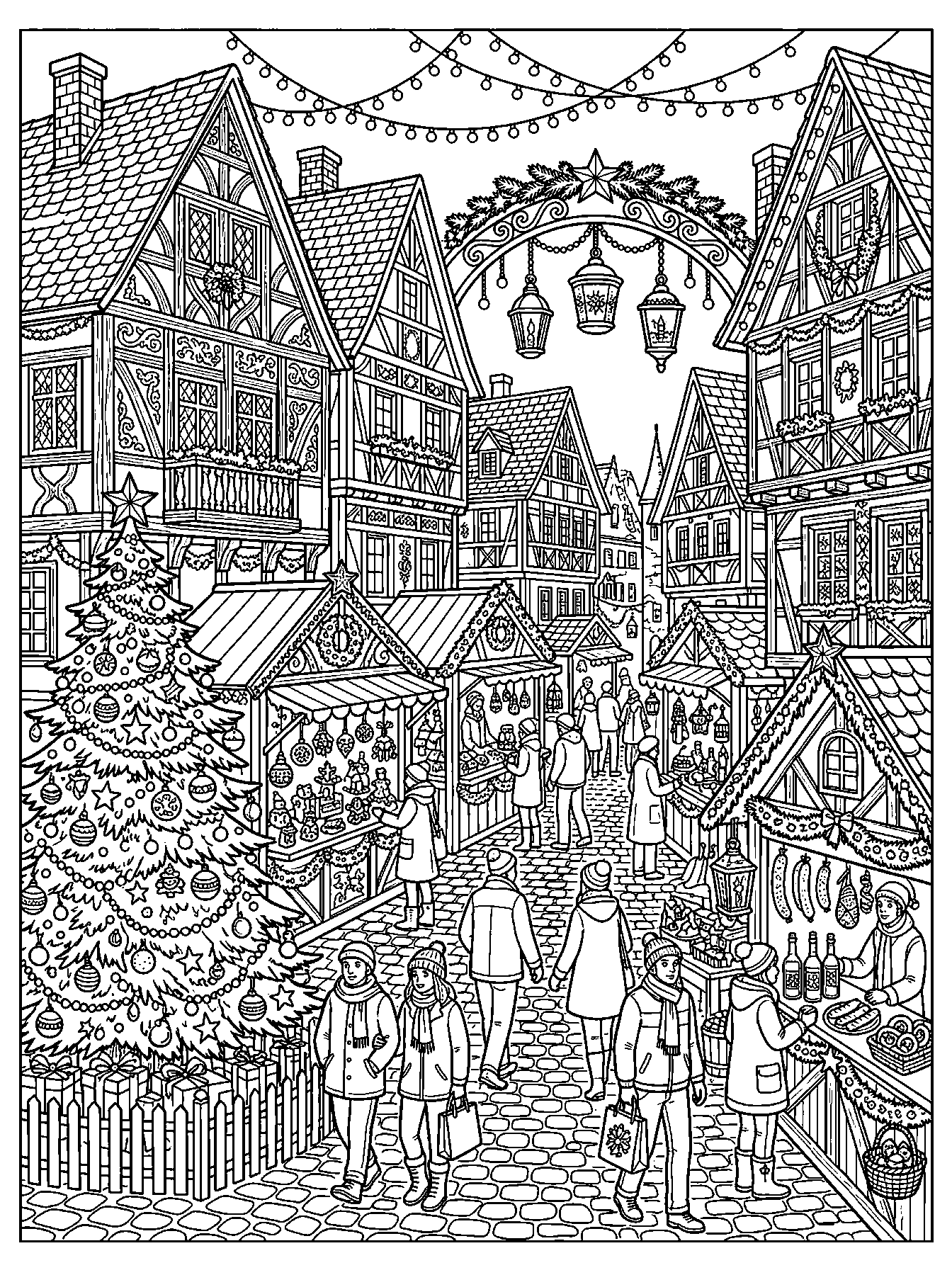 Christmas village street coloring page