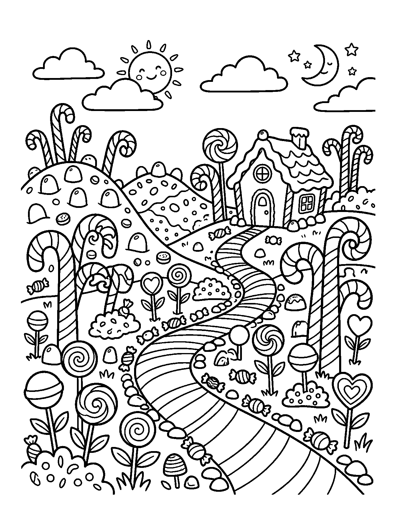 Mundo de caramelo navideño: dibujo para colorear