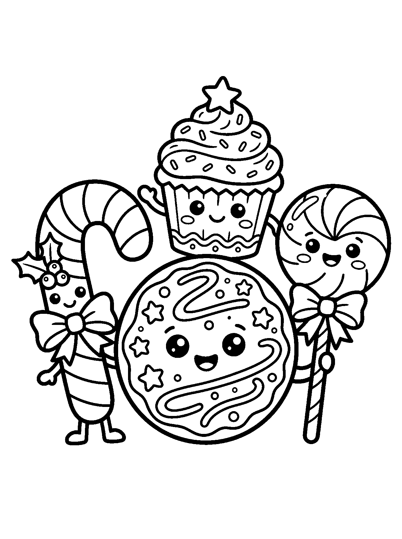 Doces de Natal kawaii: desenho para colorir