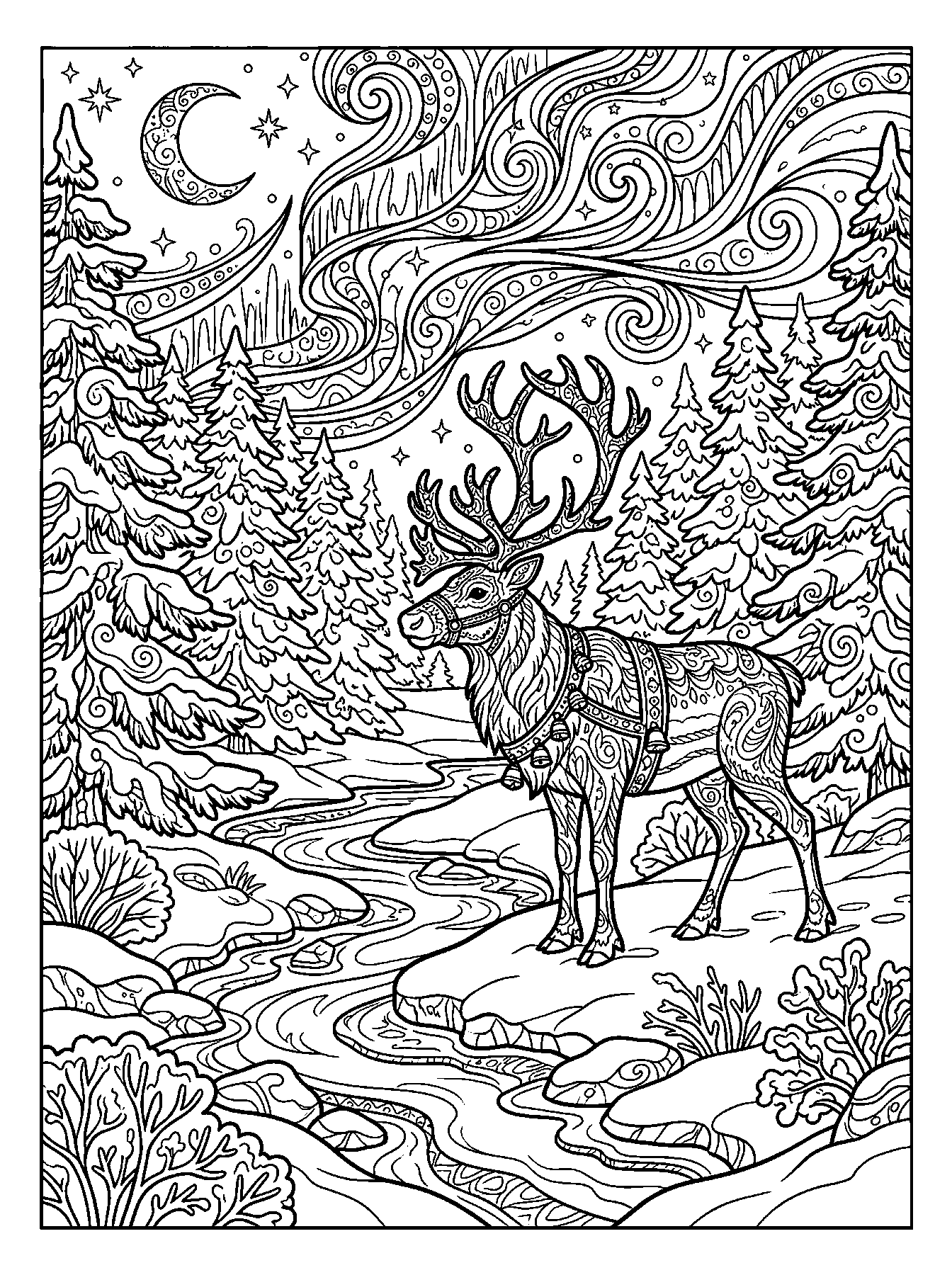 Reno en el bosque: dibujo para colorear