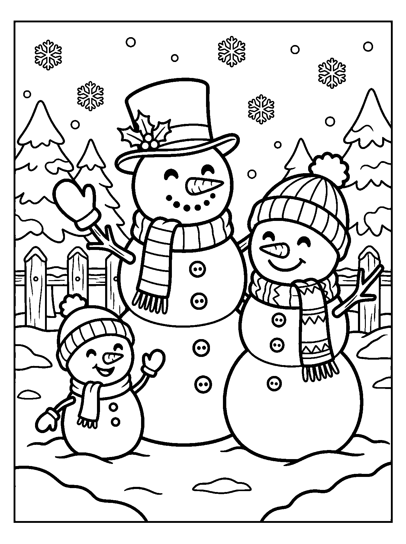 Snowman family coloring page