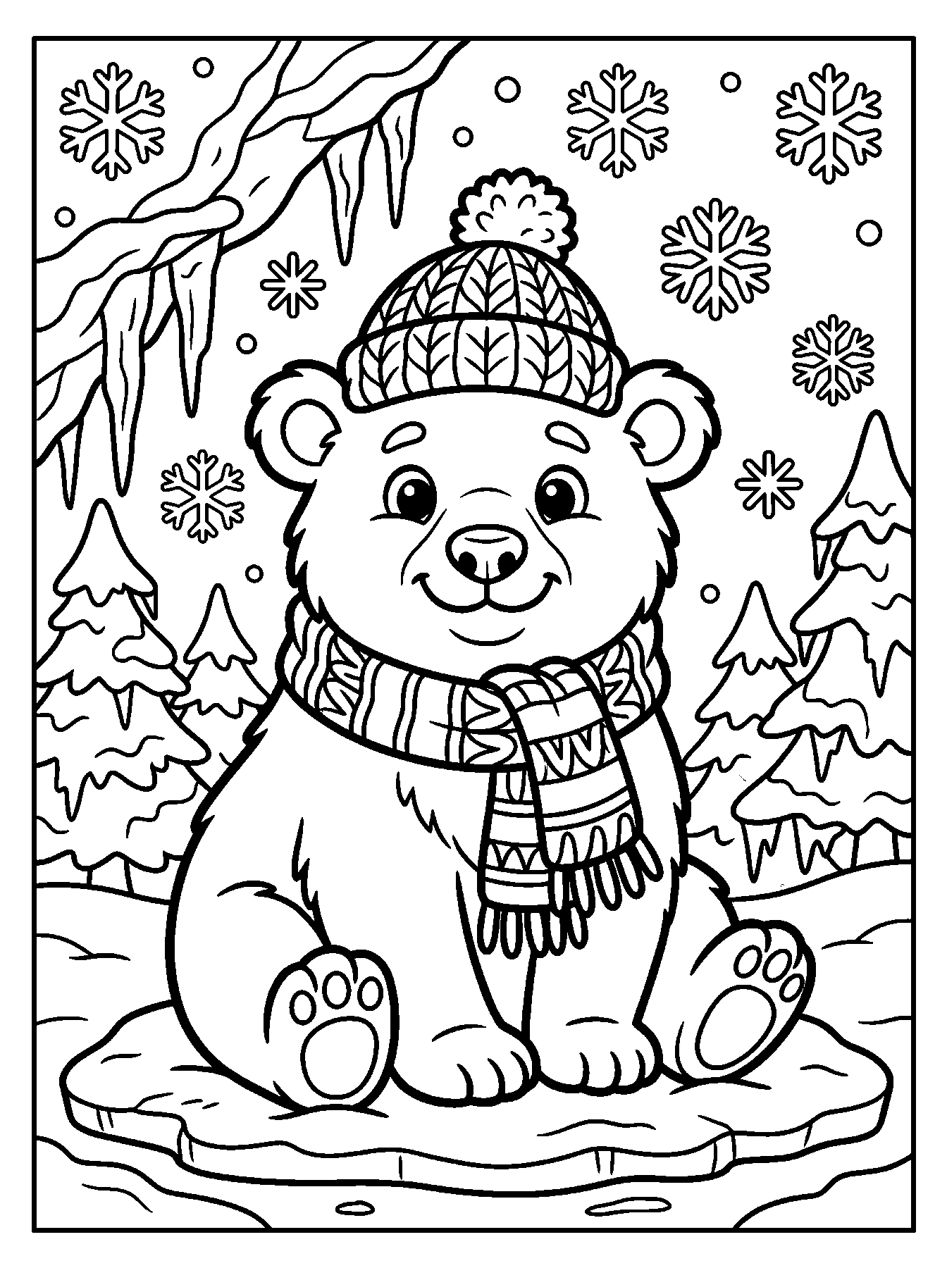 Ours polaire avec une écharpe : coloriage de Noël