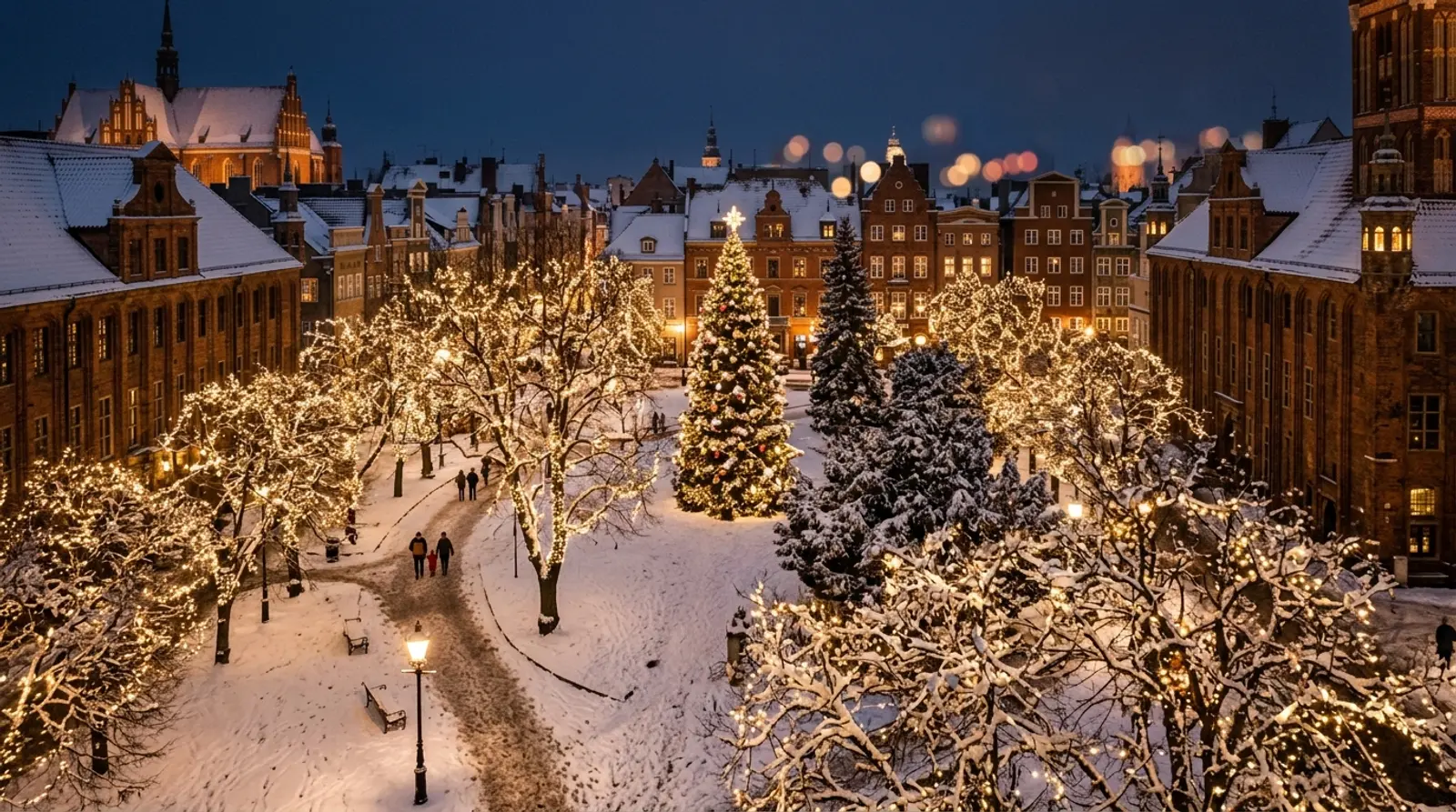 Christmas lights at night in Boston