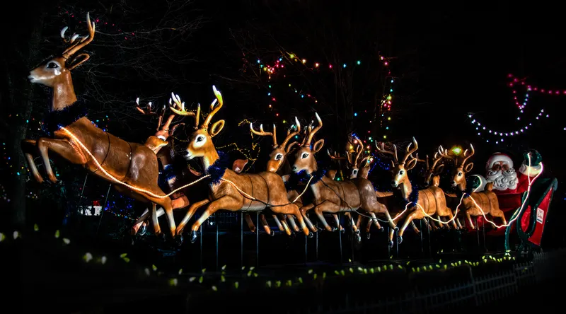 Light-up reindeer team pulling Santa at the Simcoe Christmas Panorama