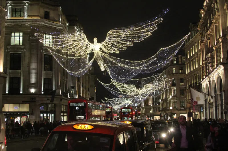 Angel light installation over Regent Street at Christmas
