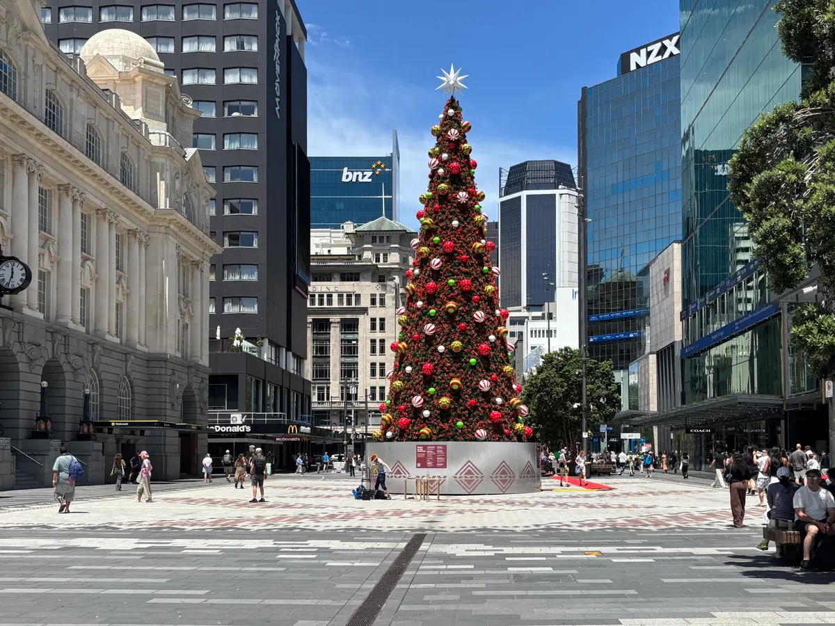 Te Manaaki, the giant Christmas tree at Te Komititanga in central Auckland