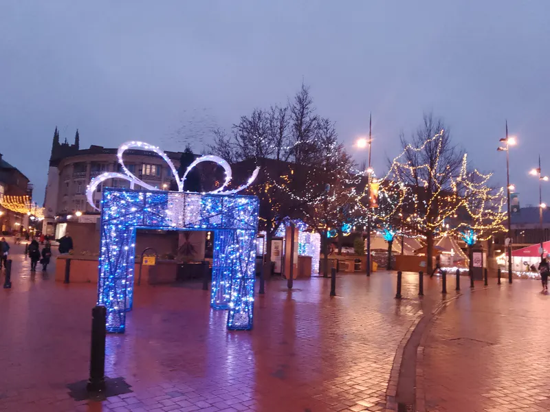 Illuminated gift archway in Derby Market Place