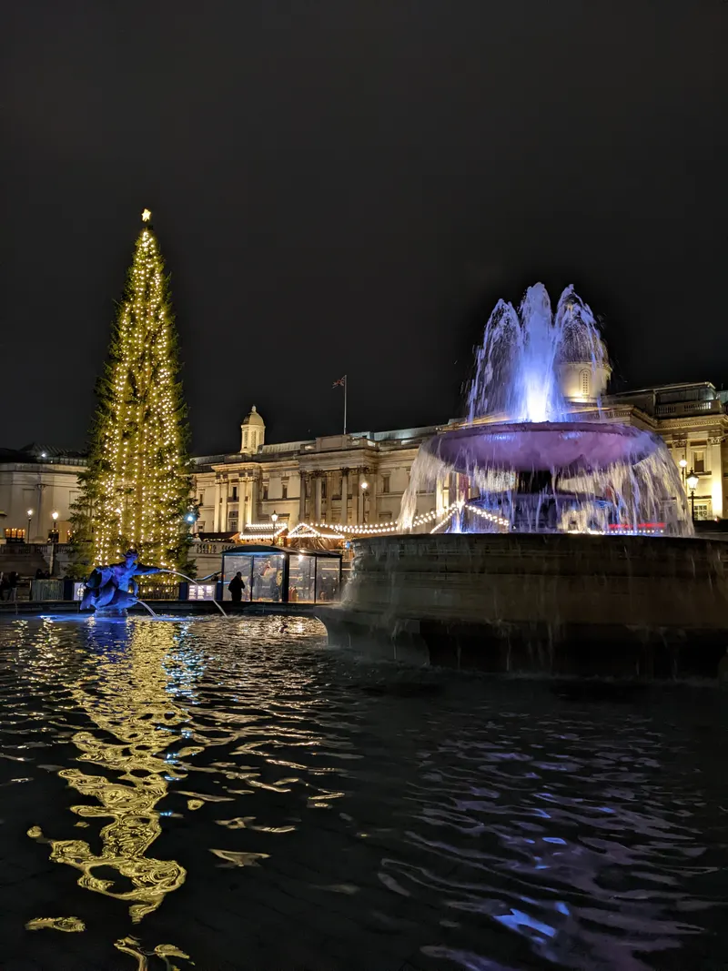 The Trafalgar Square Christmas tree and fountain