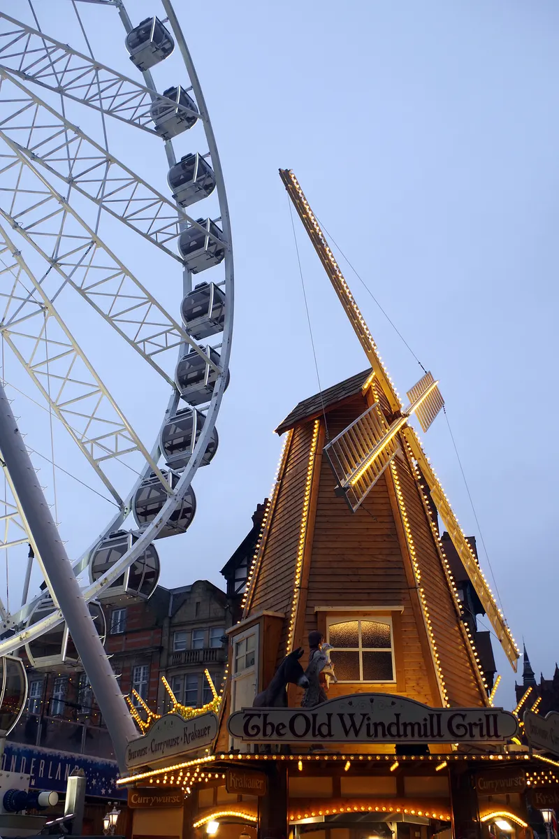 Observation wheel and windmill at Nottingham Winter Wonderland