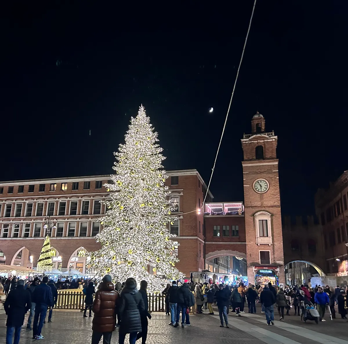 Il grande albero di Natale in piazza della Cattedrale a Ferrara