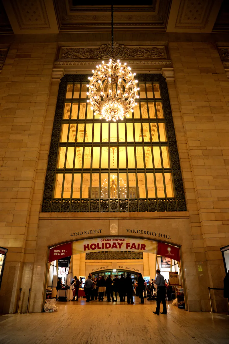 Holiday Fair sign above the Vanderbilt Hall entrance at Grand Central Terminal