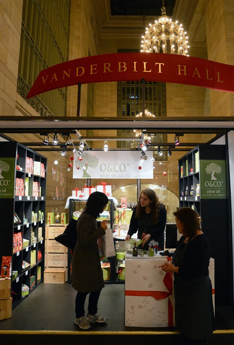 Olive oil gift stall at the Grand Central Holiday Fair